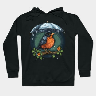 American Robin Rainy Day With Umbrella Hoodie